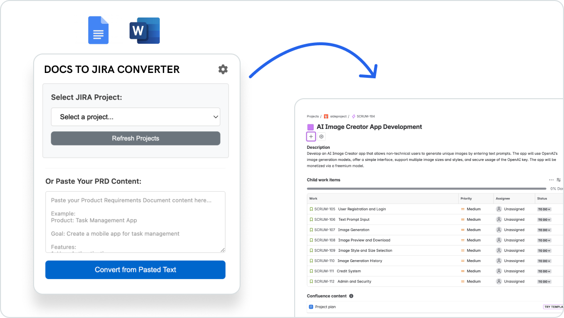 Demo visual: PRD to Jira tickets
